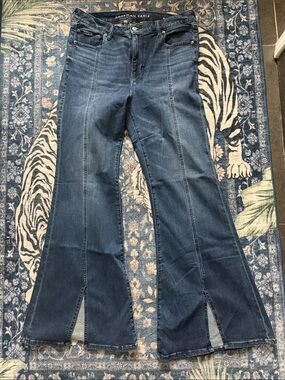 American Eagle Outfitters Dark Blue Flared Jeans with Front Slits 14